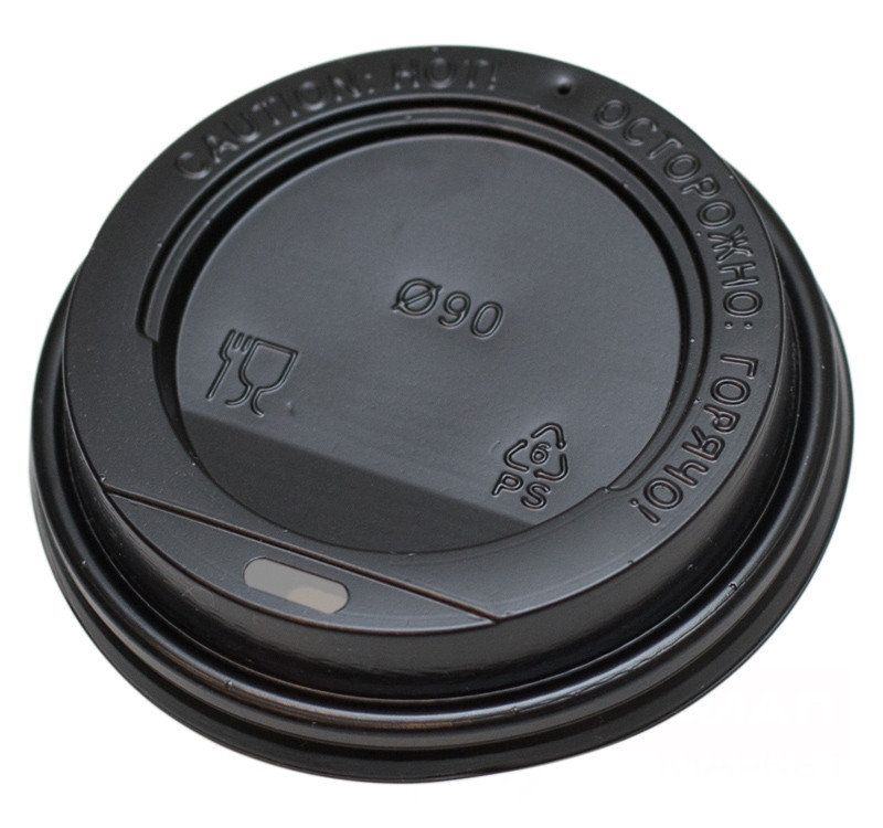 Крышка пластиковая 80 мм черная с боковым отверстием для одноразового стакана