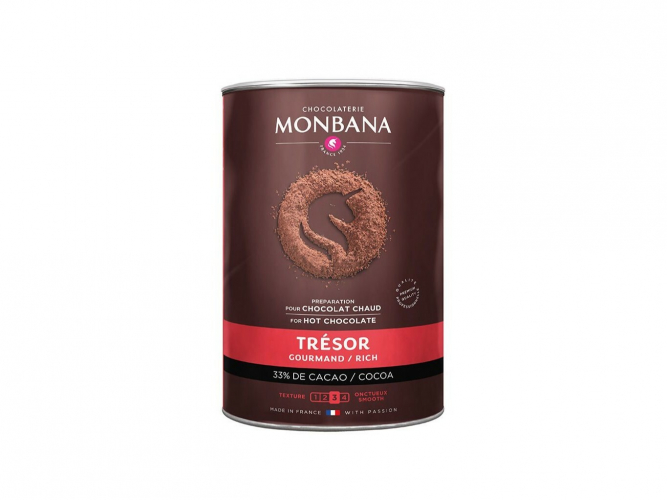 Какао горячий шоклад Monbana Tresor de Chocolat, 33 cocoa упак. банка 1000 г.
