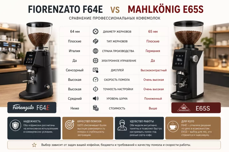 Fiorenzato F64E vs Mahlkönig E65S: какую кофемолку выбрать для кофейни?