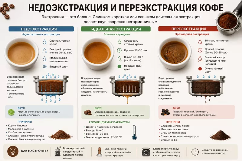 Недоэкстракция и переэкстракция кофе